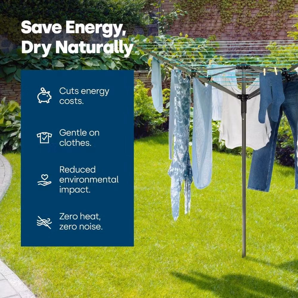 NESTLUNE Rotary Clothes Dryer with 45m Drying Capacity and Ground Spike in Black – 3