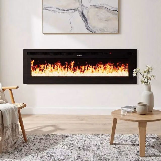 FORGEVIO 60 Inch LED Electric Inset Fireplace in Black