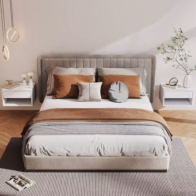 HOMCOM Set of 2 White Wall-Mounted Floating Nightstands with Drawer and Open Shelf – 1