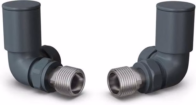 UK Radiators Round Manual Radiator Valve Pair in Anthracite with Brushed Brass Finish and 10mm Reducers – 1