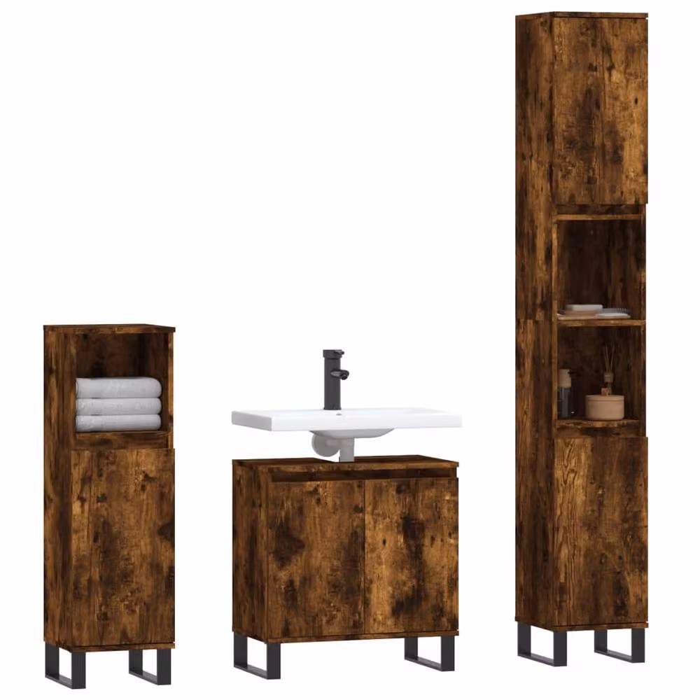 Berkfield Home 3 Piece Modern Bathroom Cabinet Set in Smoked Oak Brown – 2