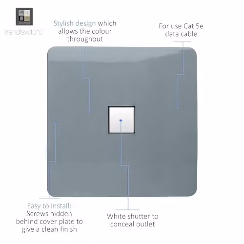 Trendi Switch 1 Gang RJ45 Cat 5e Ethernet Socket in Cool Grey – 2