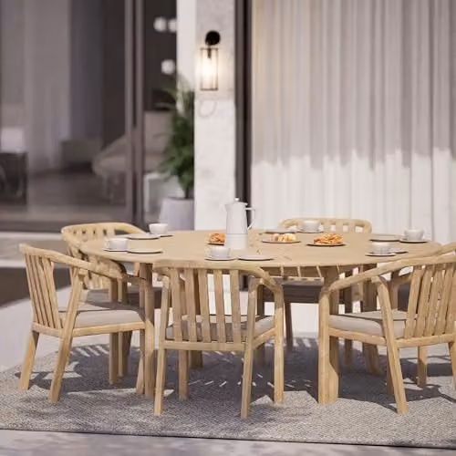 Royalcraft Maris 6-Seater Round Acacia Wood Dining Set with Riven Chairs in Natural – 2