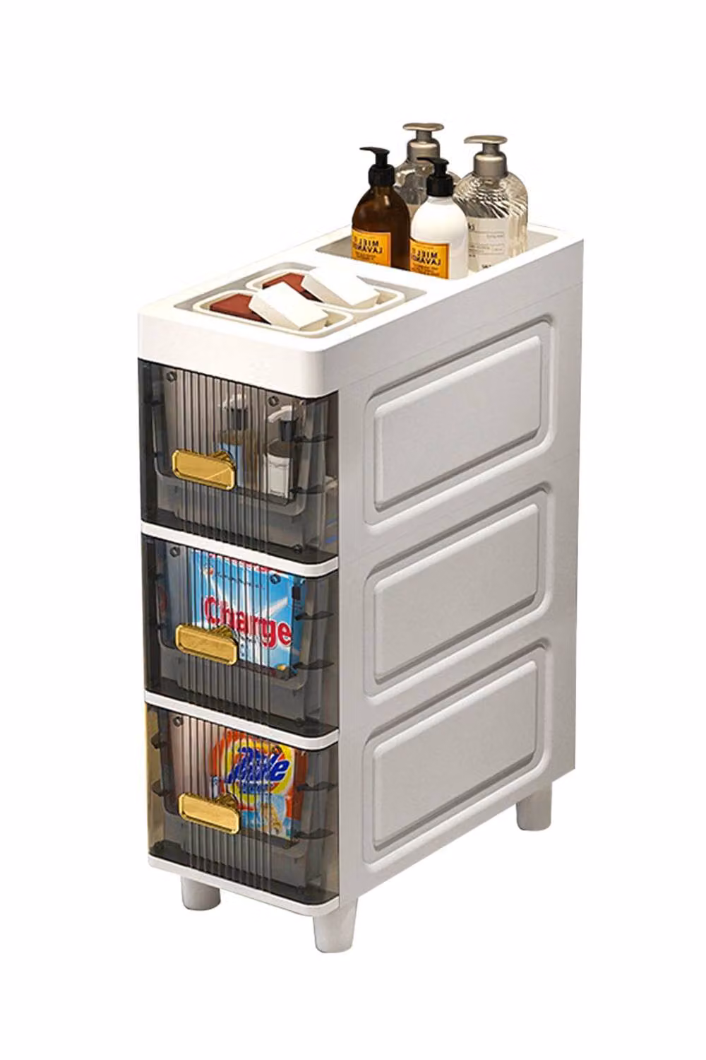 ExtraStar Narrow Freestanding Floor-Standing Storage Cabinet with 3 Drawers in White – 2