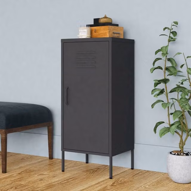 Berkfield Anthracite and Black Steel Home Storage Cabinet with Hinged Doors, W/D/H: 42.5 x 35 x 101.5 cm