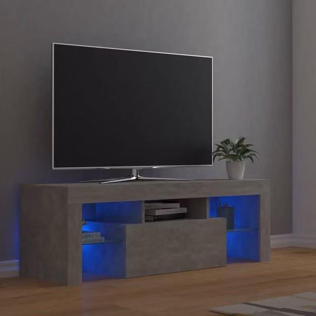 Berkfield Home Modern TV Cabinet with Integrated LED Lights in Concrete Grey, W/D/H: 120 x 35 x 40 cm