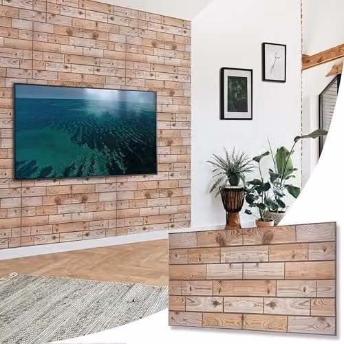 Novecrafto Wood Look PVC Wall Panels in Brown, 6 Sheets, W: 96 cm, H: 48 cm