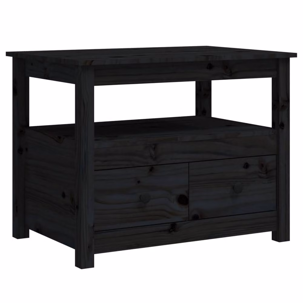 Berkfield Home Beautiful Black Solid Wood Pine Coffee Table W: 71 cm, D: 49 cm, H: 55 cm – 2