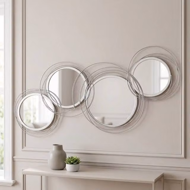 STILVORA Modern Round Metal and Glass Wall Mirror in Silver, Diameter: 107 cm – 1