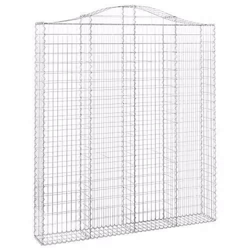 vidaXL Arched Gabion Basket in Silver Galvanised Steel, W/D/H: 200 x 30 x 220/240 cm