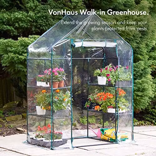 VonHaus Walk In Greenhouse with 6 Shelves and Weatherproof PVC Plastic Cover, W/D/H: 143 x 73 x 193 cm – 2
