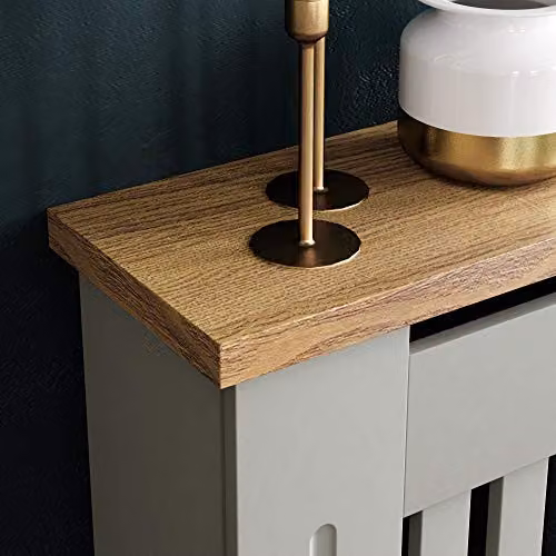 Vida Designs Arlington Radiator Cover in Olive Grey with Wood Top Shelf, H83 x W152 x D19 cm – 4