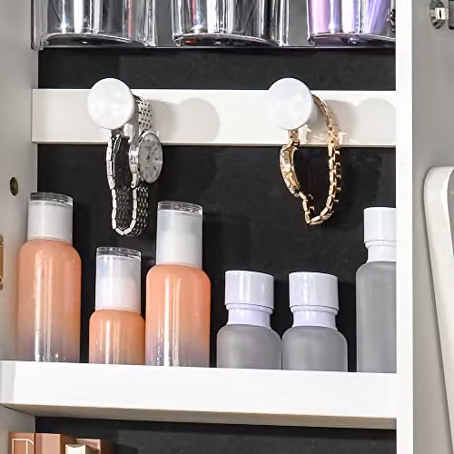HOMCOM Lockable Jewellery Cabinet with LED Light and Mirror, White, H 151.5 x W 46.0 x D 36.5 cm – 5