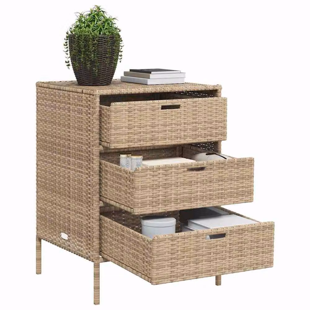Berkfield Home Garden Storage Cabinet in Beige Poly Rattan and Steel, W/D/H: 55 x 59 x 80 cm – 4