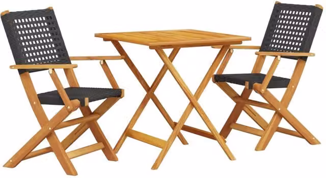 Berkfield Home 3 Piece Bistro Set in Black Poly Rattan and Acacia Wood – 1