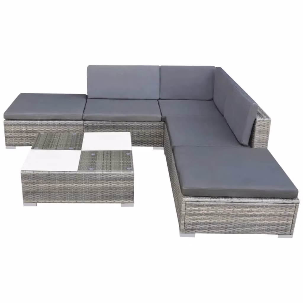 Berkfield Home 6 Piece Grey Poly Rattan Garden Lounge Set with Cushions and Ottoman – 2