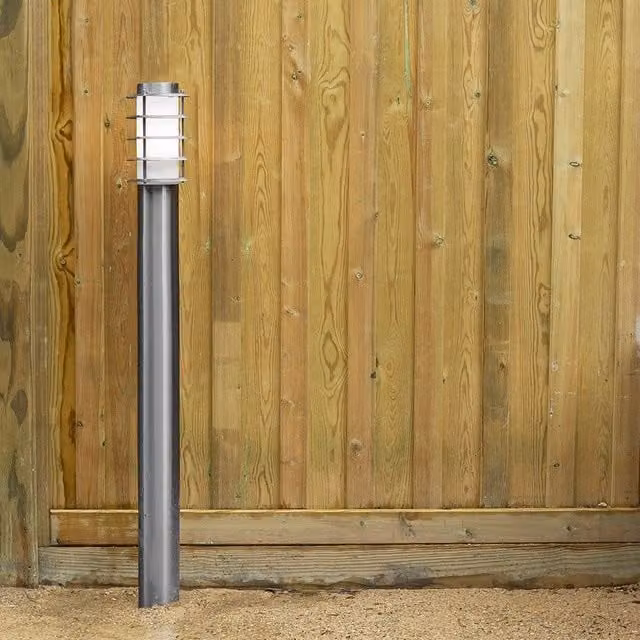 ValueLights Wharf Pack of 4 Silver Stainless Steel Outdoor Ground Post Bollard Lights