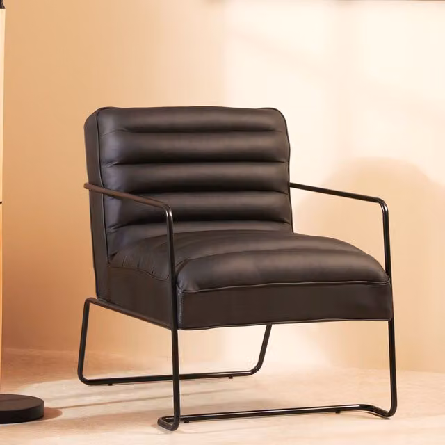 Orsina Foundry Black Leather Effect Metal High Back Accent Chair, H 78 x W 62 x D 62 cm – 2