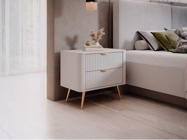 Vente-unique ELONARIA Bedside Table with 2 Drawers in White and Gold