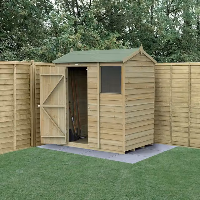 Forest Garden 4LIFE Reverse Apex Wooden Lean-to Shed with Double Doors, Brown, W: 182.88 cm, D: 182.88 cm, H: 167 cm