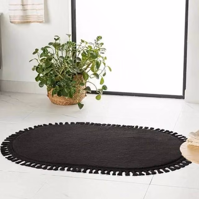 KORVIXA Washable Square Area Rug in Black, W/D: 100 x 100 cm