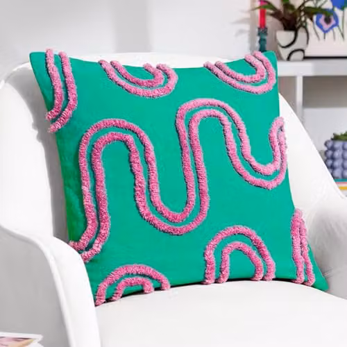 Heya Home Archie Abstract Tufted Square Cushion in Turquoise and Purple, 45 x 45 cm – 2