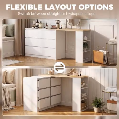 HOMCOM Modern White Dressing Table with 3-Tier Shelf and 6 Drawers, W/D/H: 130 x 40 x 80 cm – 2