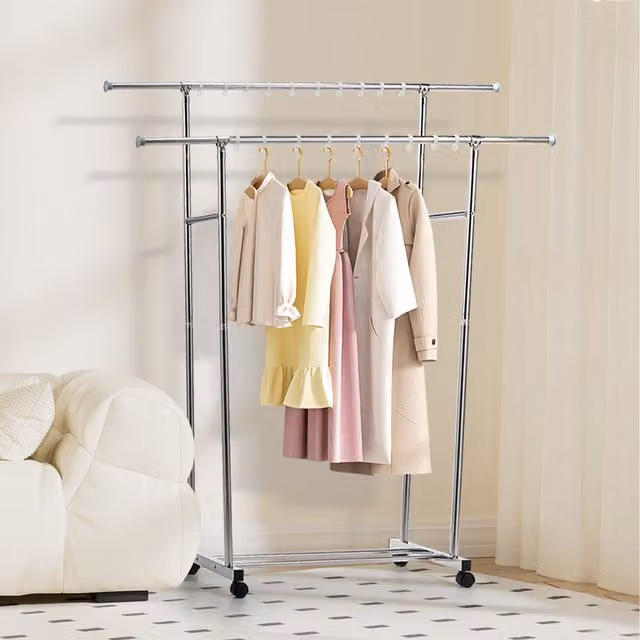 Lifeideas Adjustable Stainless Steel Clothes Drying Rack with Wheels and Hooks, Silver