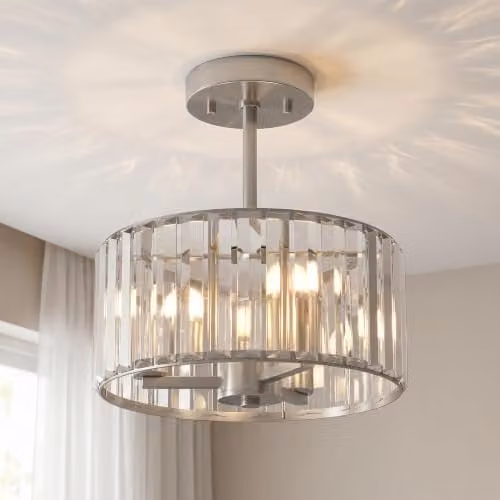 HOMCOM Modern Crystal Semi Flush Mount Ceiling Light in Silver and Transparent – 1