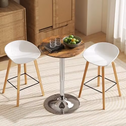 HOMCOM Round Bar Table with 360 Degree Swivel and Adjustable Height in Rustic Brown – 4