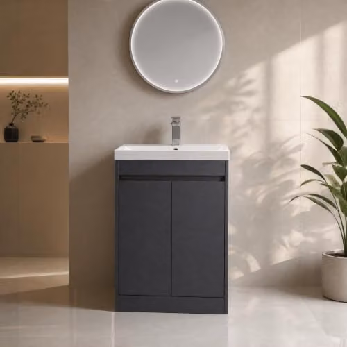Balterley Chartley 2 Door Floor Standing Bathroom Vanity Unit with Thin Edge Basin and Soft Close Doors, Graphite Grey, W: 62 cm, D: 39.5 cm, H: 83.5 cm – 5