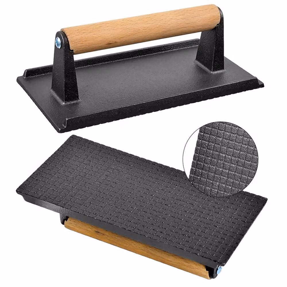 KORVIXA Cast Iron Grill Press with Wood Handle in Black, W/D/H: 15 x 15 x 10.5 cm – 4