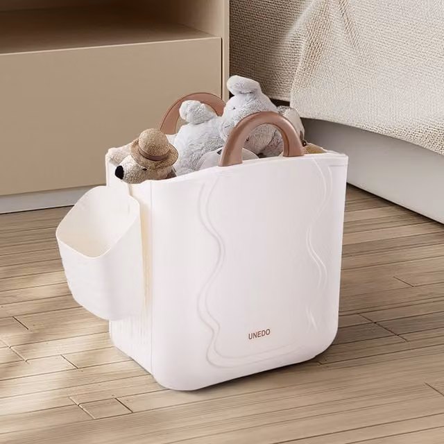 Livingandhome Collapsible White Plastic Laundry Basket with Detachable Side Basket