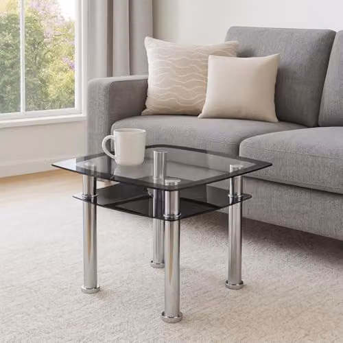 AVF Black Glass Side Table with Metal Legs, W: 60 cm, D: 60 cm, H: 43 cm – 5