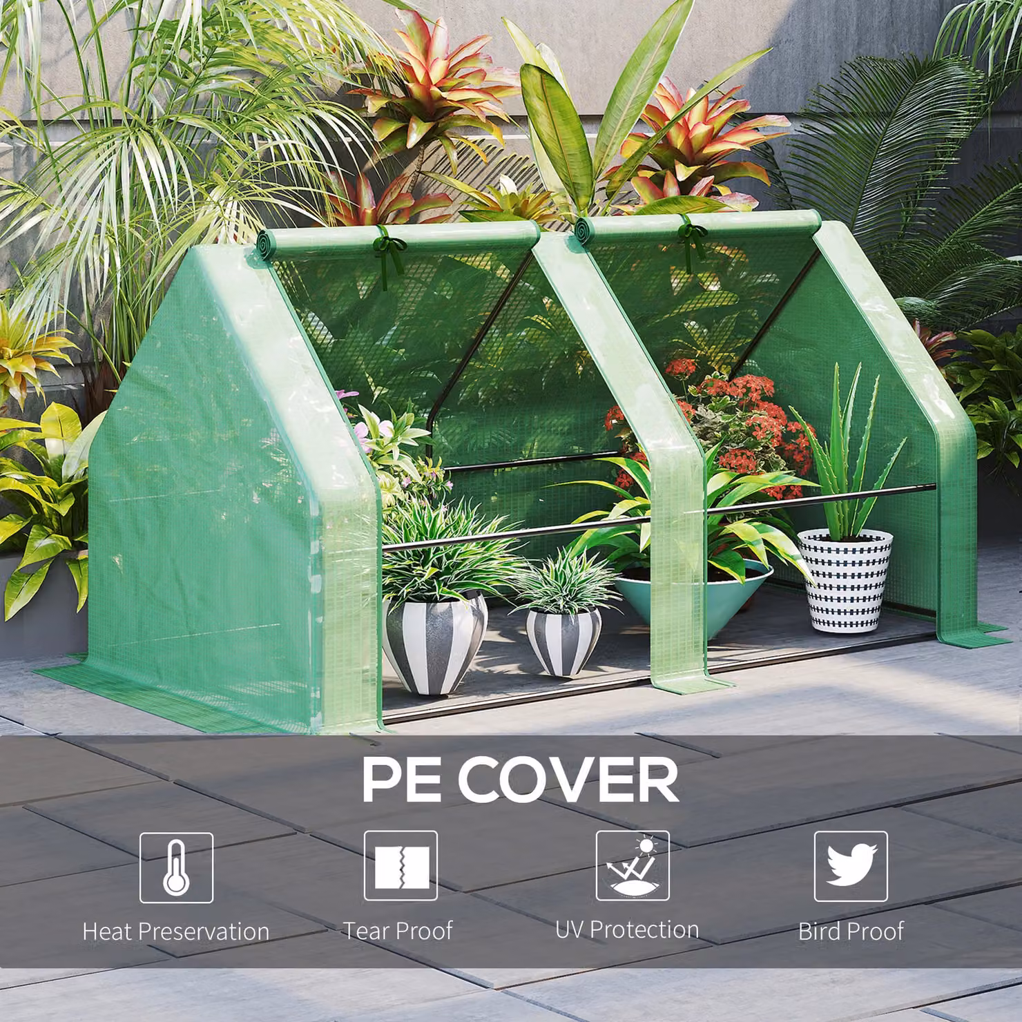 OUTSUNNY Mini Freestanding Greenhouse with Steel Frame, PE Cover and Window, Green, W/D/H: 90 x 90 x 90 cm – 3