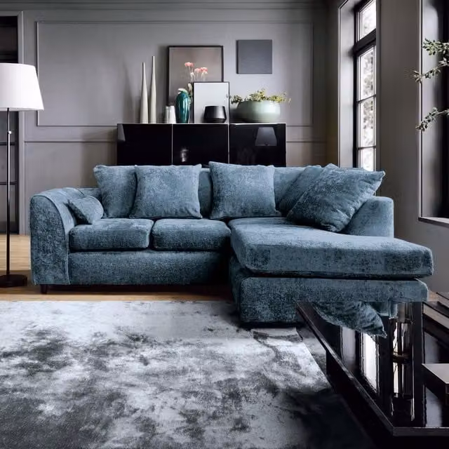 Abakus Direct Harriet Right Facing Corner Sofa in Dark Blue Crushed Chenille