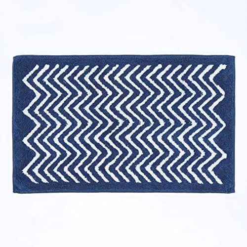 Homescapes Tidal Cotton Bathmat in Blue and White with Geometric Chevron Pattern and Non-Slip Backing, W: 50 cm, D: 80 cm – 5
