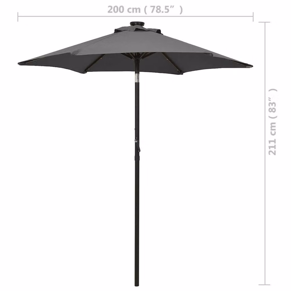 Berkfield Home Aluminium Parasol with LED Lights in Anthracite, W/D/H: 200 x 200 x 211 cm – 4