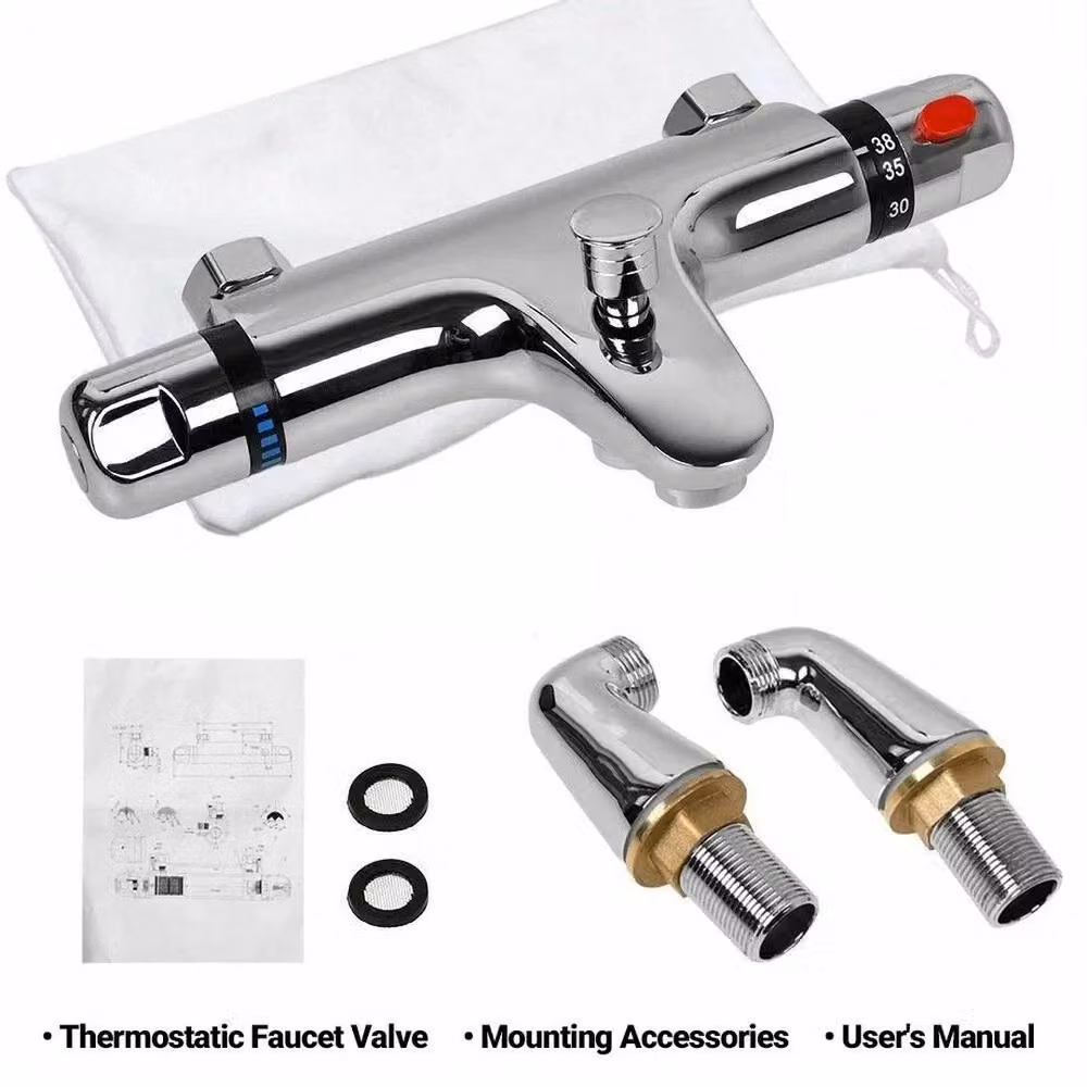 FLAVORA Chrome Thermostatic Bath and Shower Bar Tap Set in Silver – 2