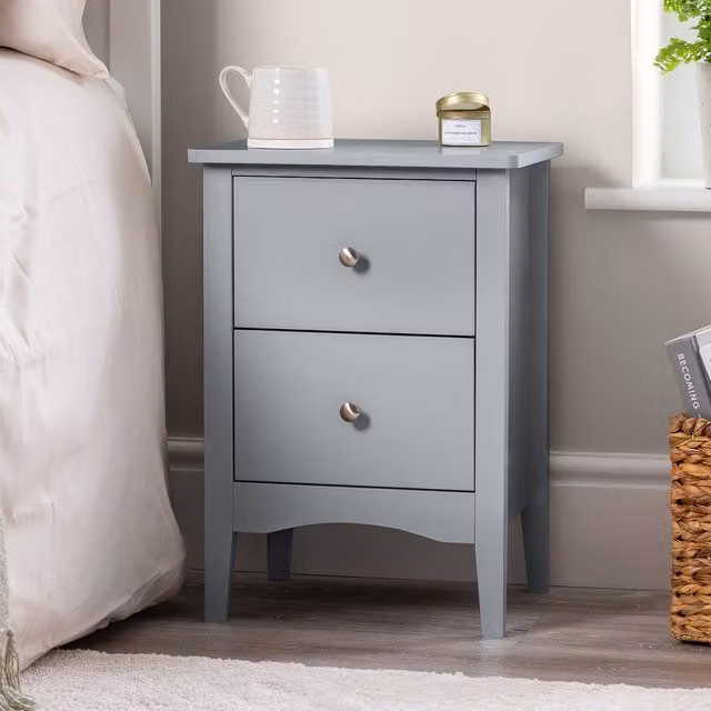 Christow Slim Bedside Table with 2 Drawers in Grey – 1