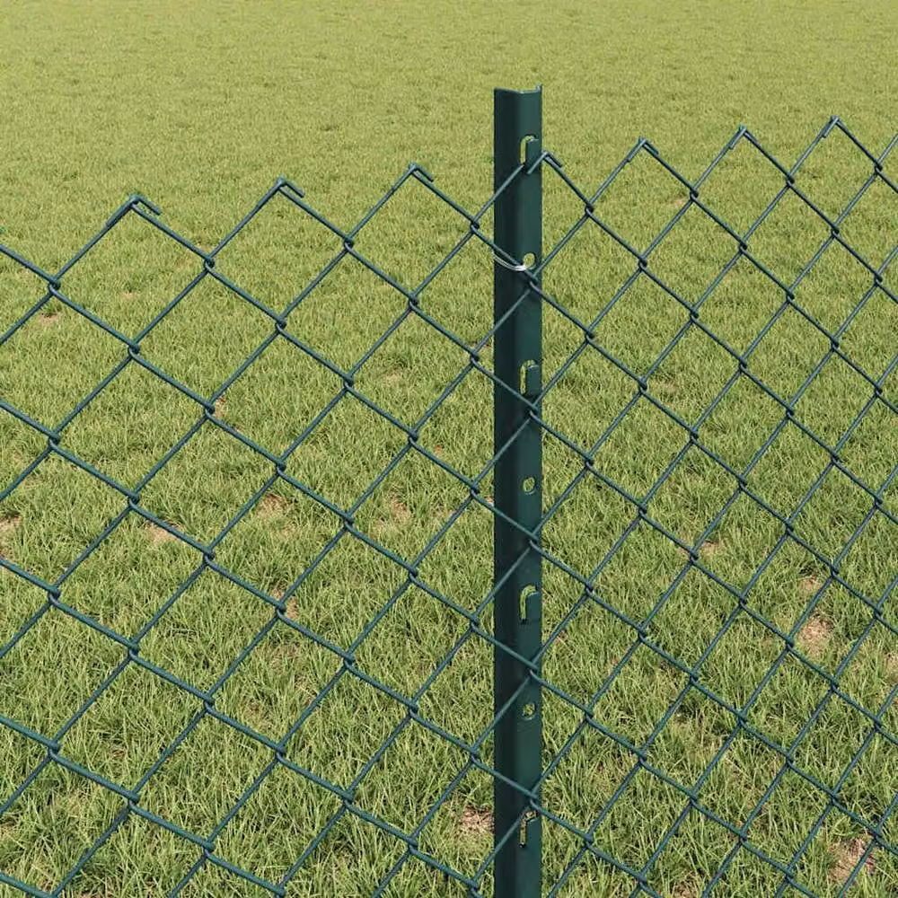 Berkfield Home Green Steel Chain Link Fence with 10 U-Profile Posts, W: 10 m, H: 0.8 m – 2