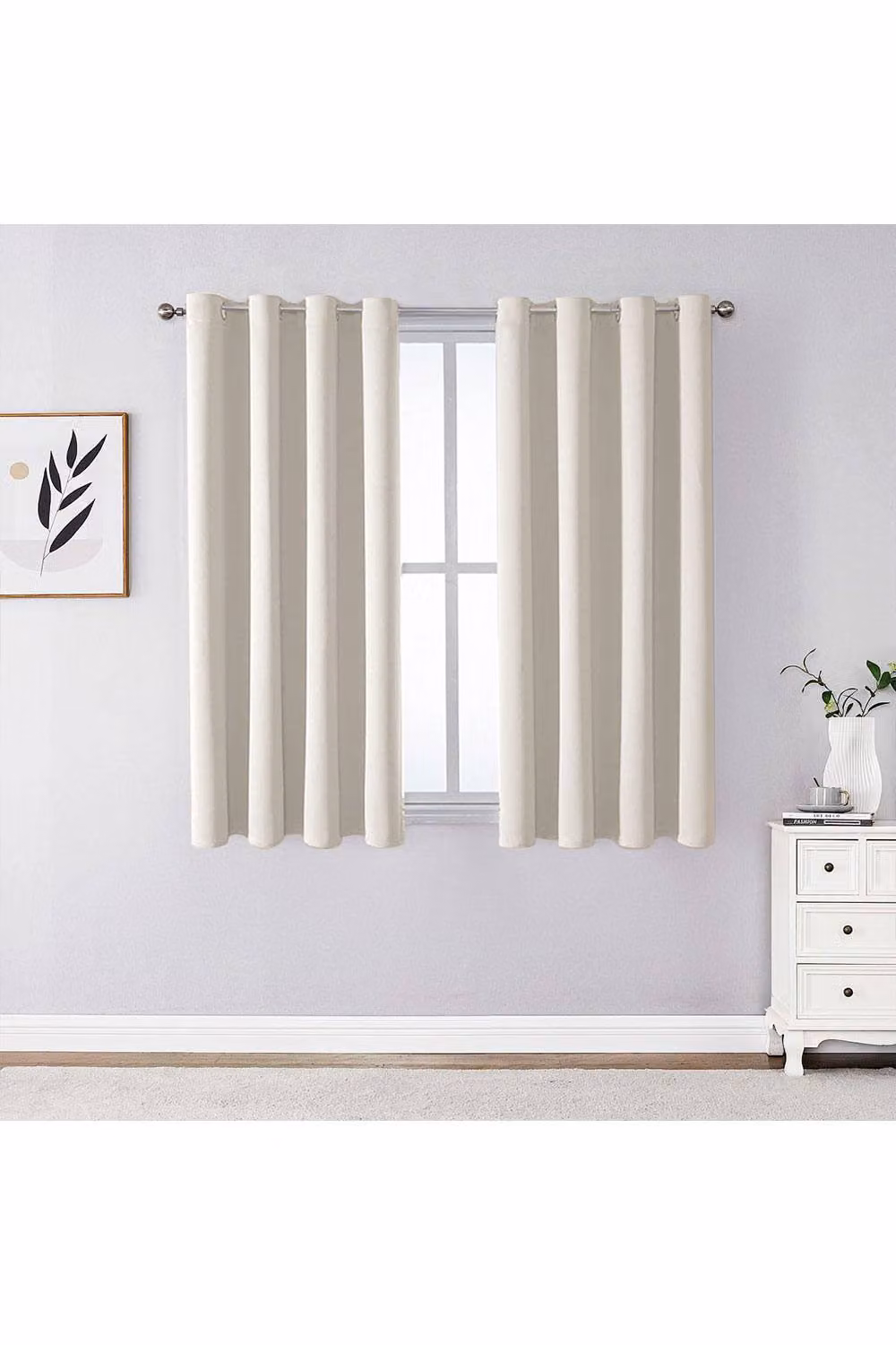 Living and Home Beige Blackout Eyelet Curtains, 2 Panels, W: 117 cm, H: 137 cm