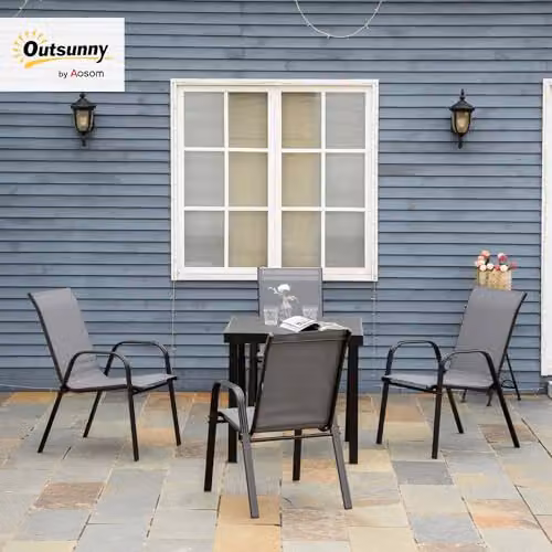 Outsunny Set of 4 Stackable Garden Dining Chairs with High Backrests in Matt Grey – 2