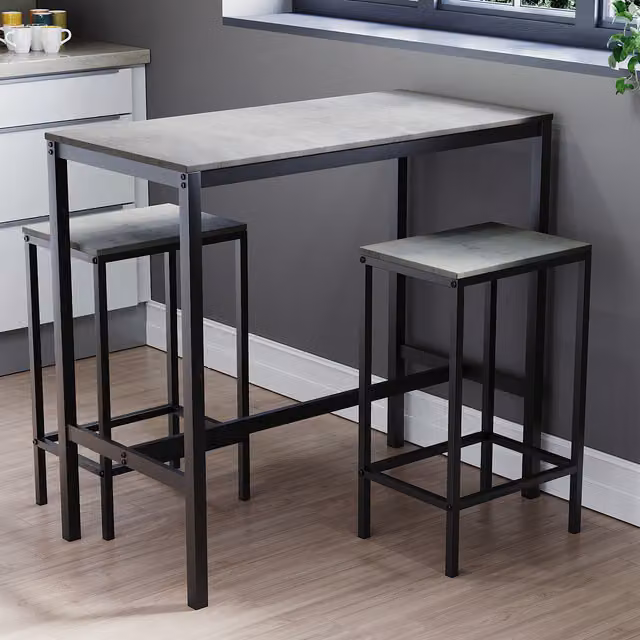 Vida Designs Roslyn 2 Seater Bar Table and Chairs Set in Concrete Grey
