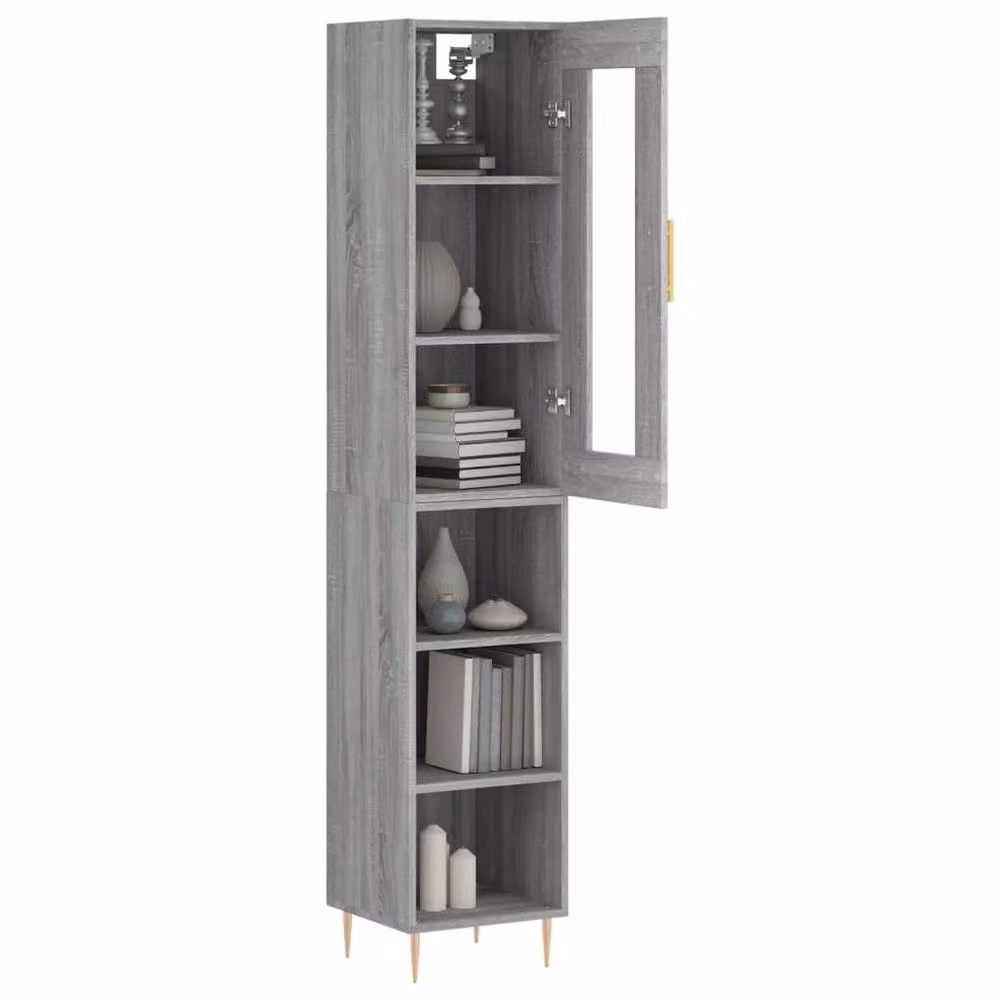 Berkfield Home Modern Grey Highboard with Glass Doors and Internal Shelves, W/D/H: 34.5 x 34.0 x 180.0 cm – 3