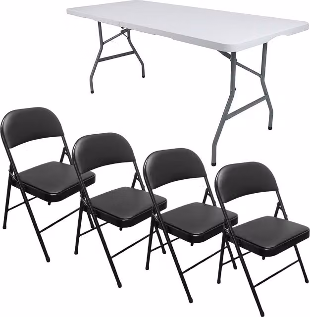 Geepas Black Metal Foldable Garden Table and 4 Piece Chair Set – 1