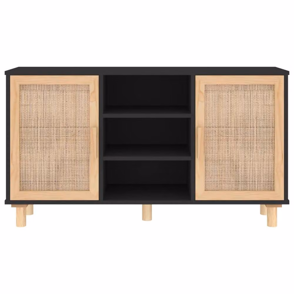 Berkfield Home Black Sideboard in Solid Pine and Natural Rattan, W/D/H: 105 x 30 x 60 cm – 3