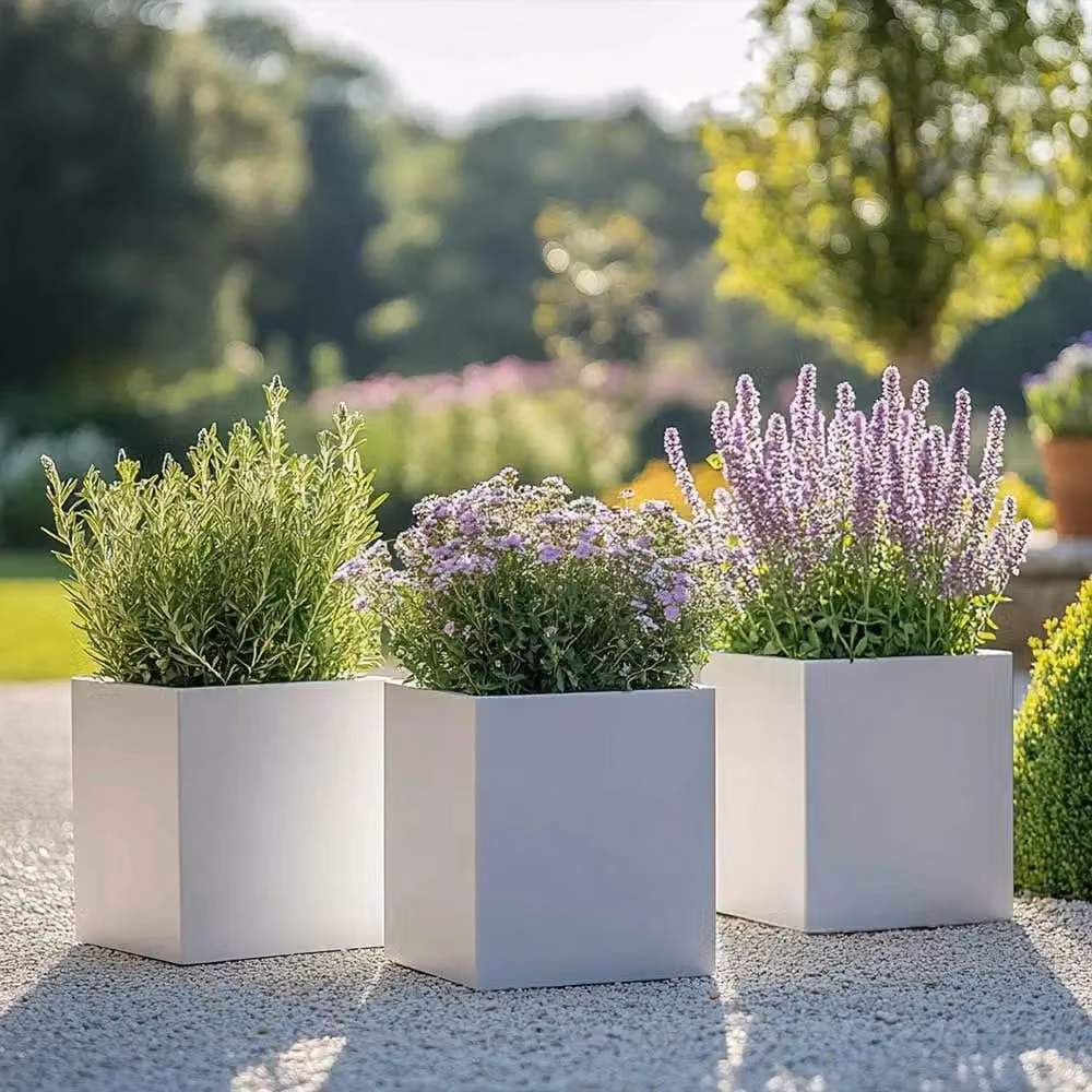 Tulipy Galvanised Steel Square Planter Tub, White, W: 40 cm, D: 40 cm, H: 40 cm – 5