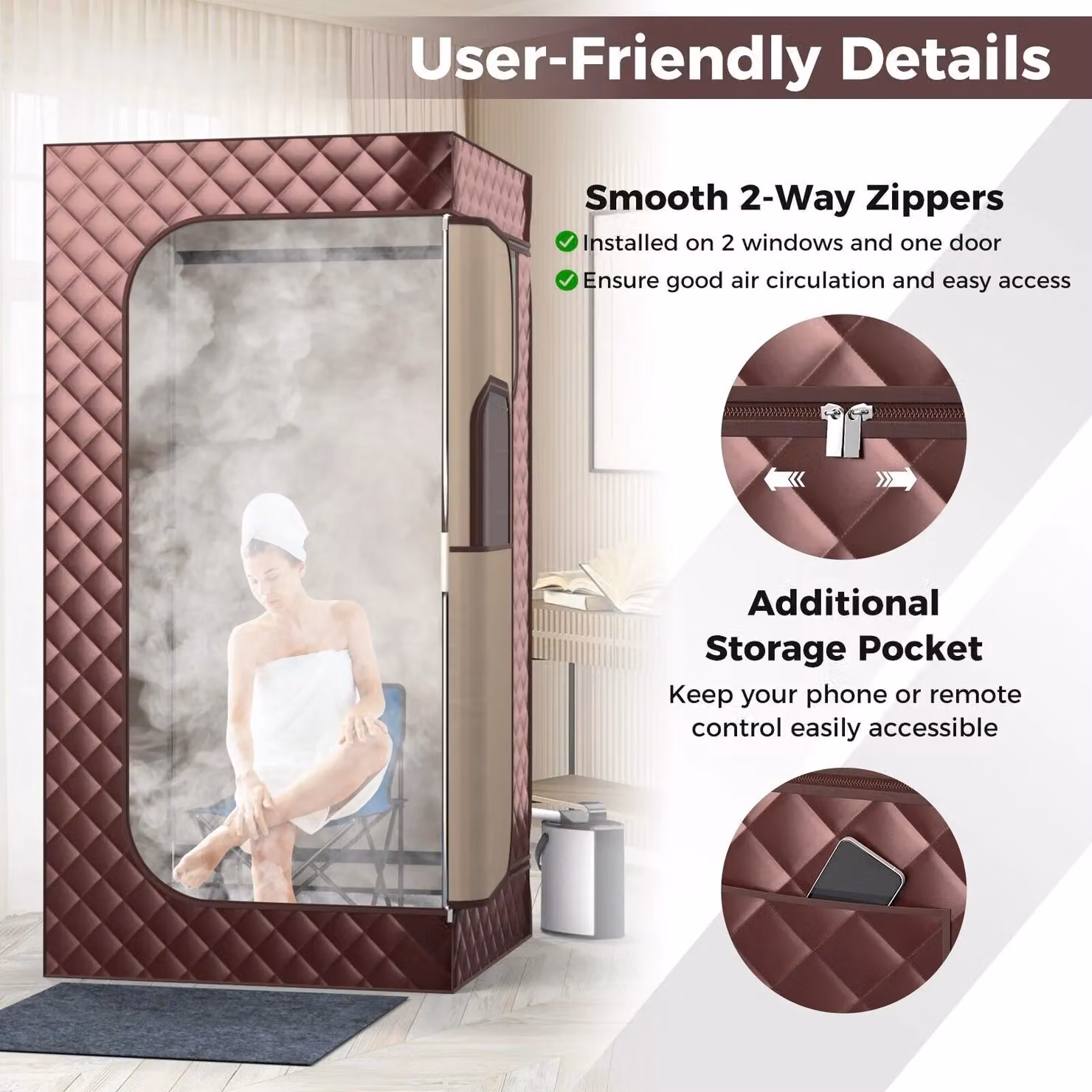 Costway Portable Full Body Steam Sauna Box with 3L Steam Generator in Brown – 6