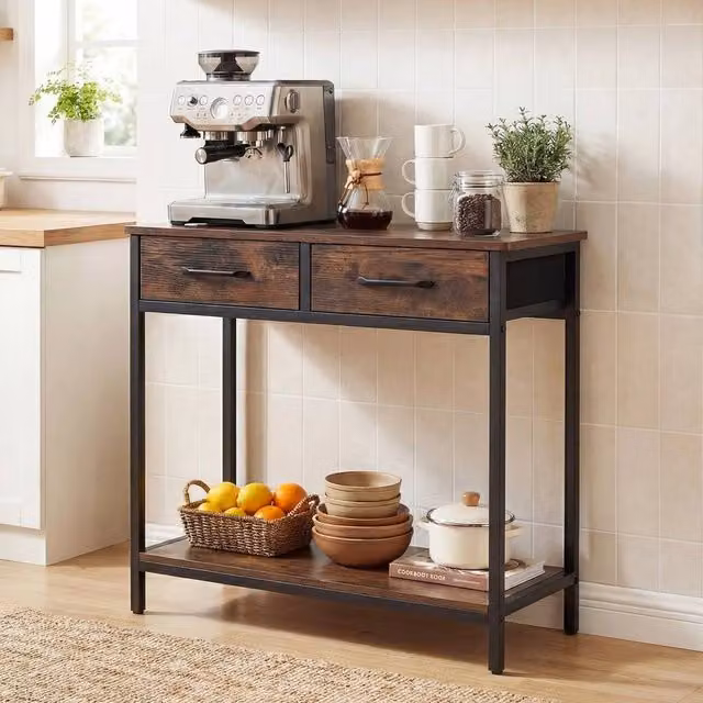 EONLION Industrial Brown Console Table with Rectangular Top and Four Legs, Width: 100 cm